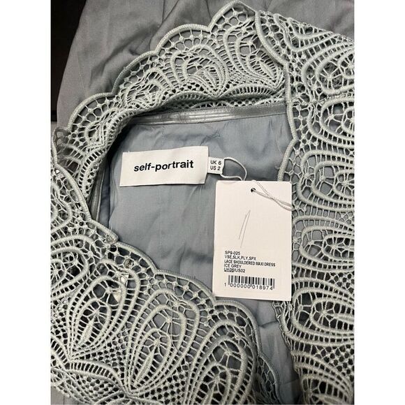 Self Portrait Ice Grey Lace Shouldered Maxi Dress Size 2‎ - Picture 6 of 7